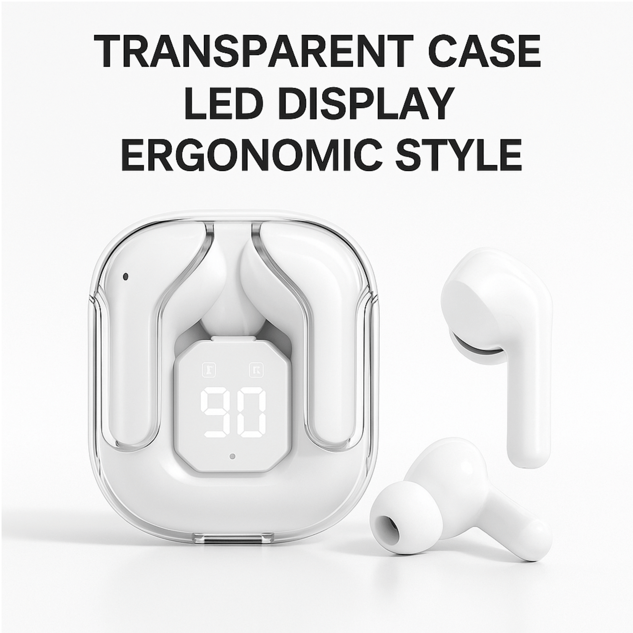 T2 Transparent Bluetooth & Wireless Earbuds – HiFi Sound & LED Display - Shantechs