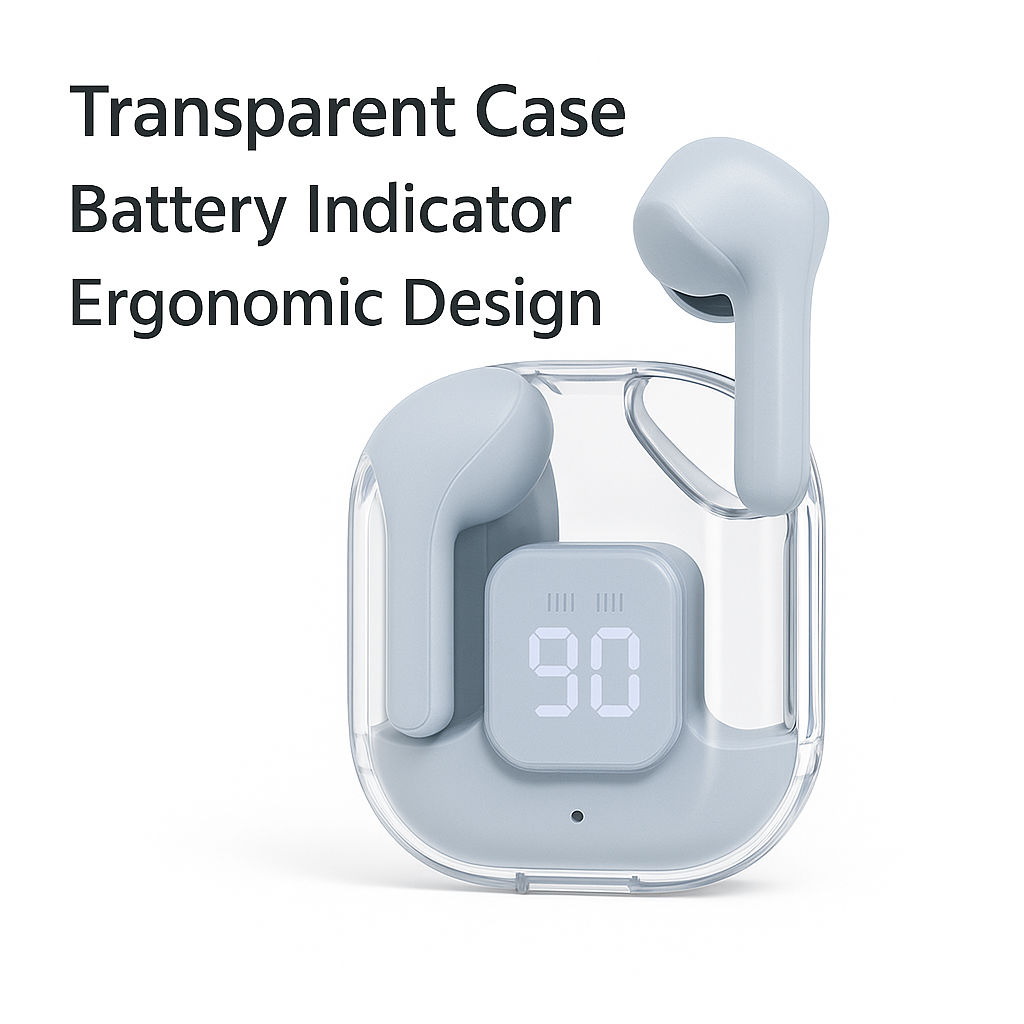 T2 Transparent Bluetooth & Wireless Earbuds – HiFi Sound & LED Display - Shantechs