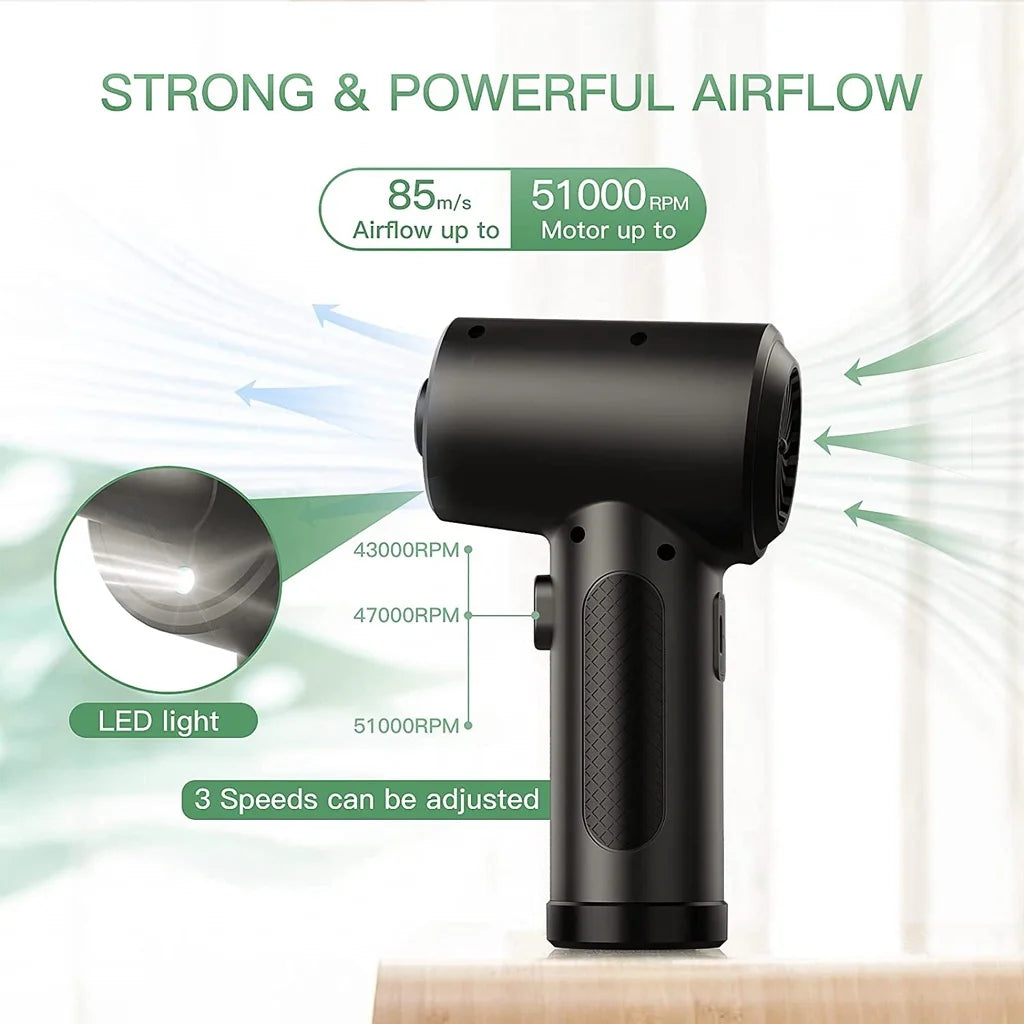Cordless Air Duster – 51000RPM, LED Light, 4000mAh Battery | USB-C Rechargeable Cleaner - Shantechs
