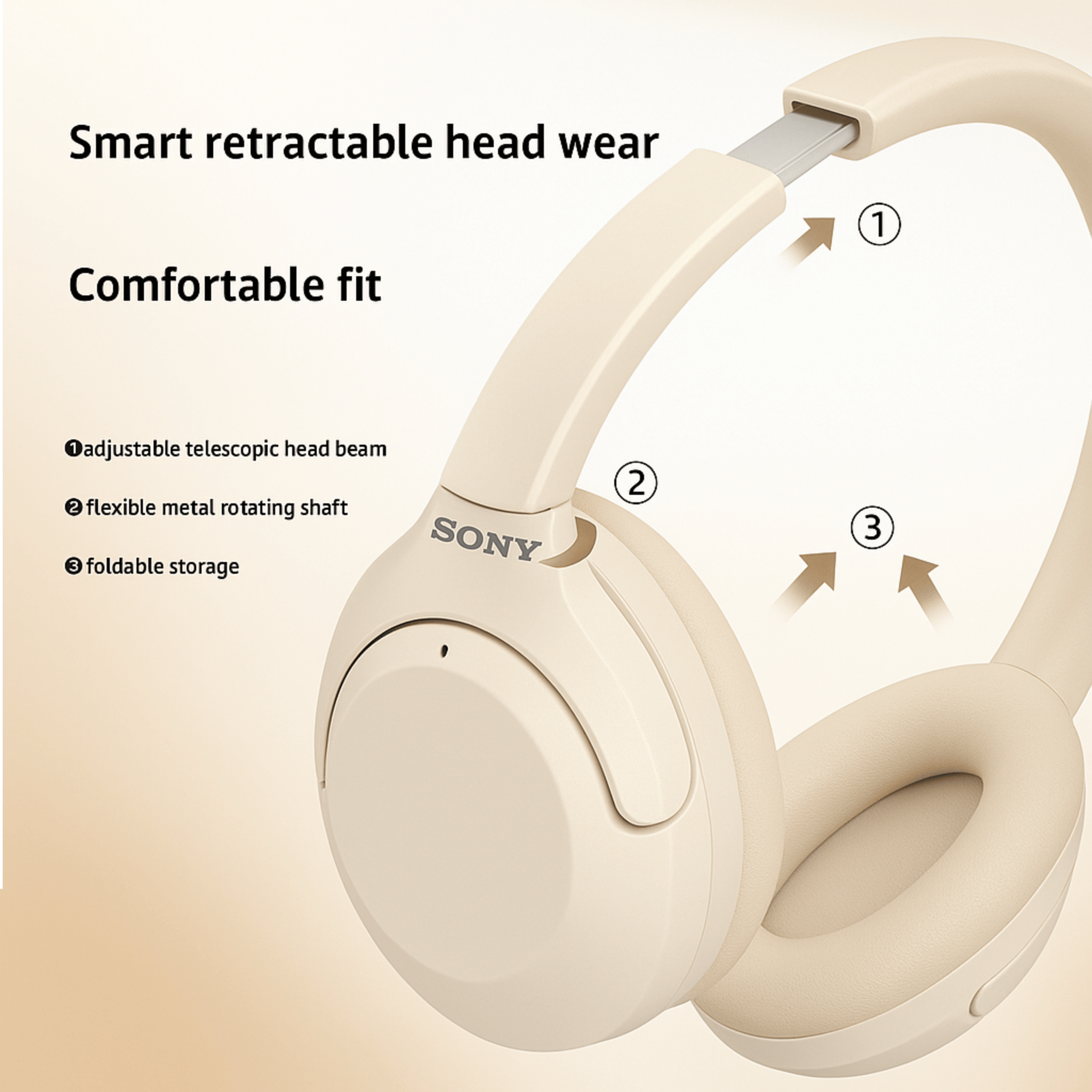 Sony D2 ANC Wireless Headphones – Bluetooth 5.3, 40mm HiFi Drivers, Foldable Gaming Headset with Mic - Shantechs