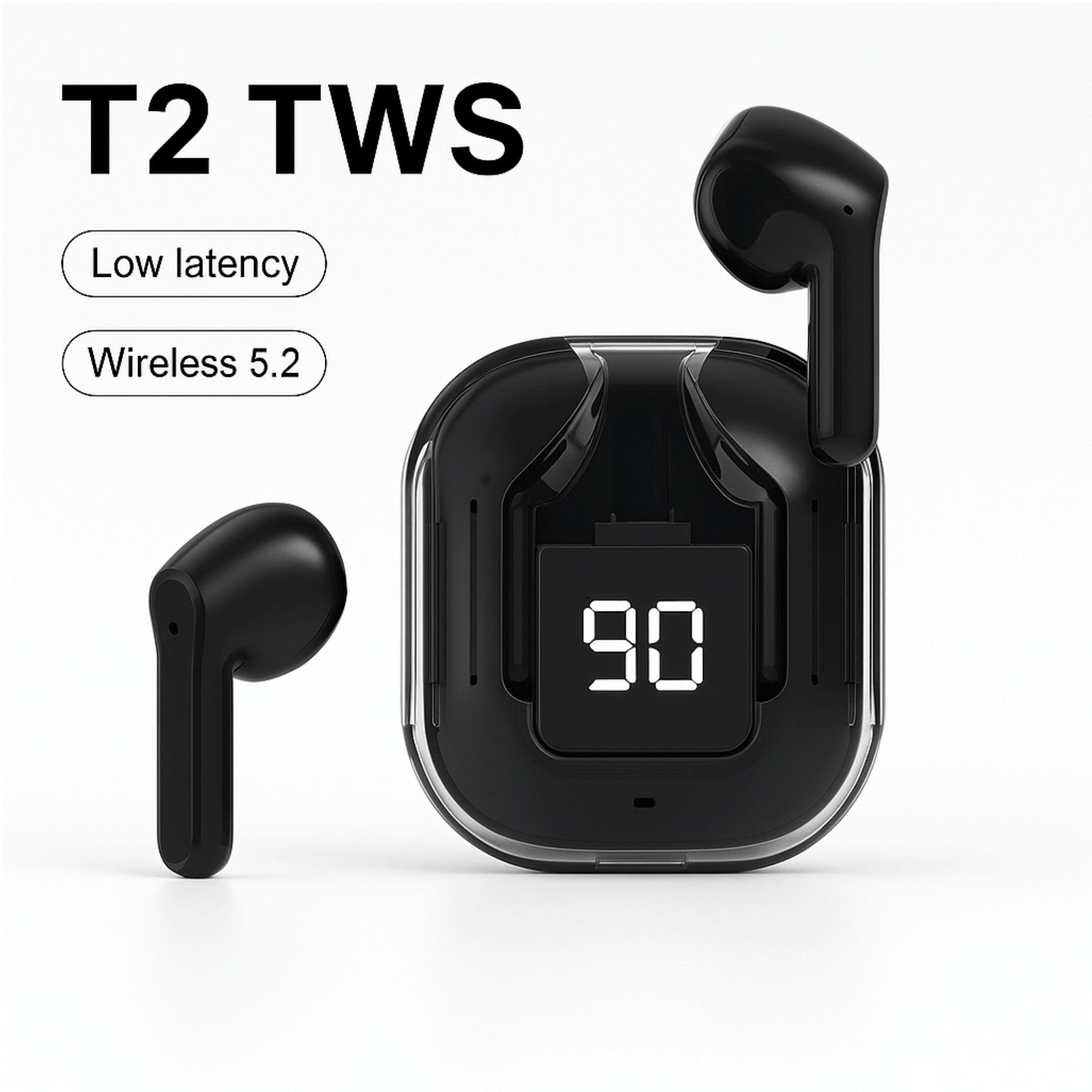 T2 Transparent Bluetooth & Wireless Earbuds – HiFi Sound & LED Display - Shantechs