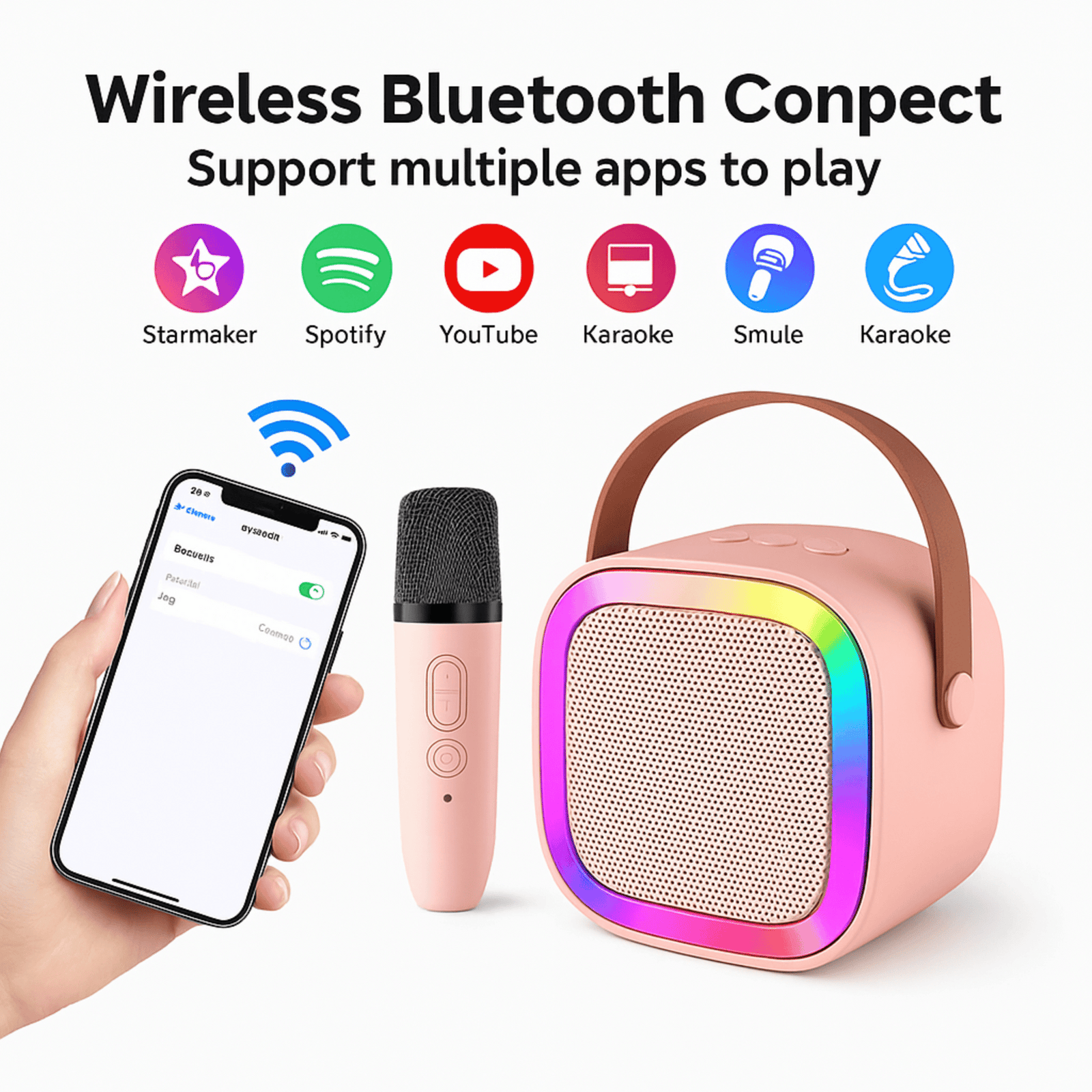 K12 Portable Karaoke Machine – Bluetooth 5.3 PA Speaker with Wireless Mics for Home & Kids