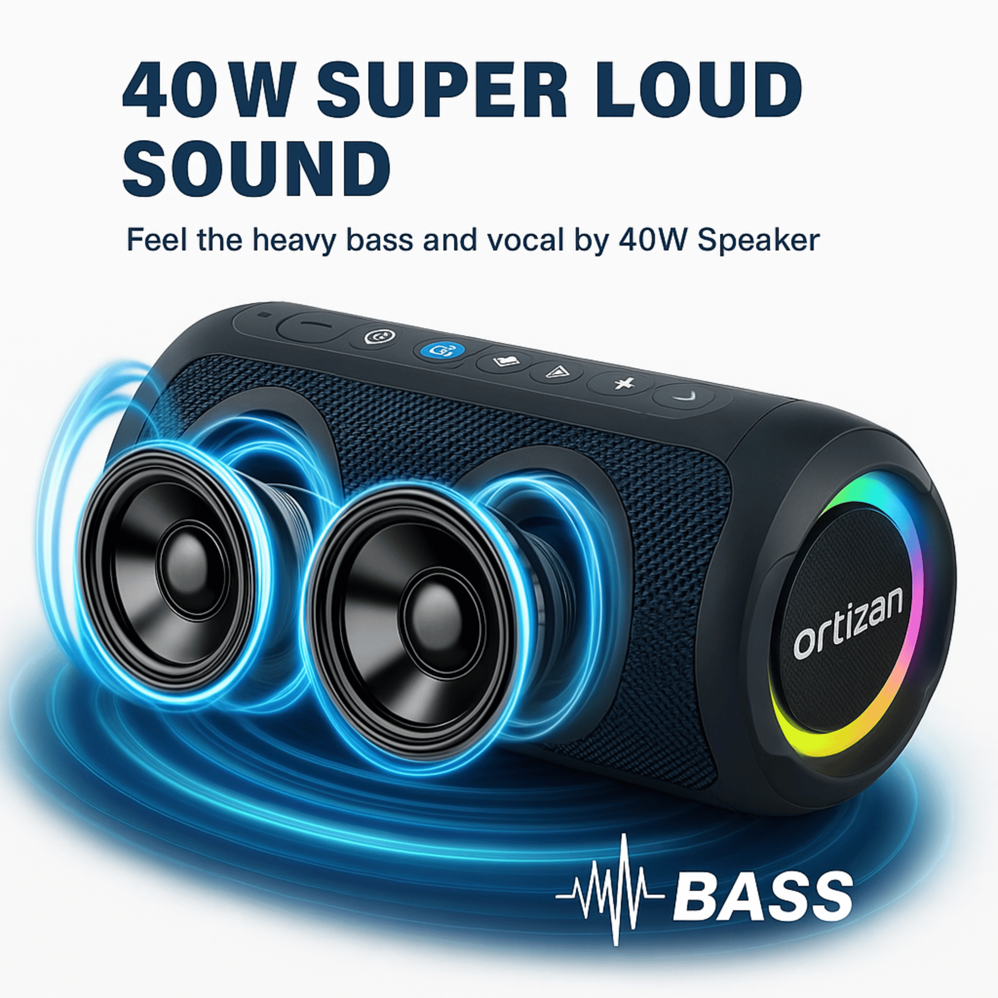 Ortizan 40W Bluetooth Speaker – Waterproof, Portable, 30H Playtime, Enhanced Bass