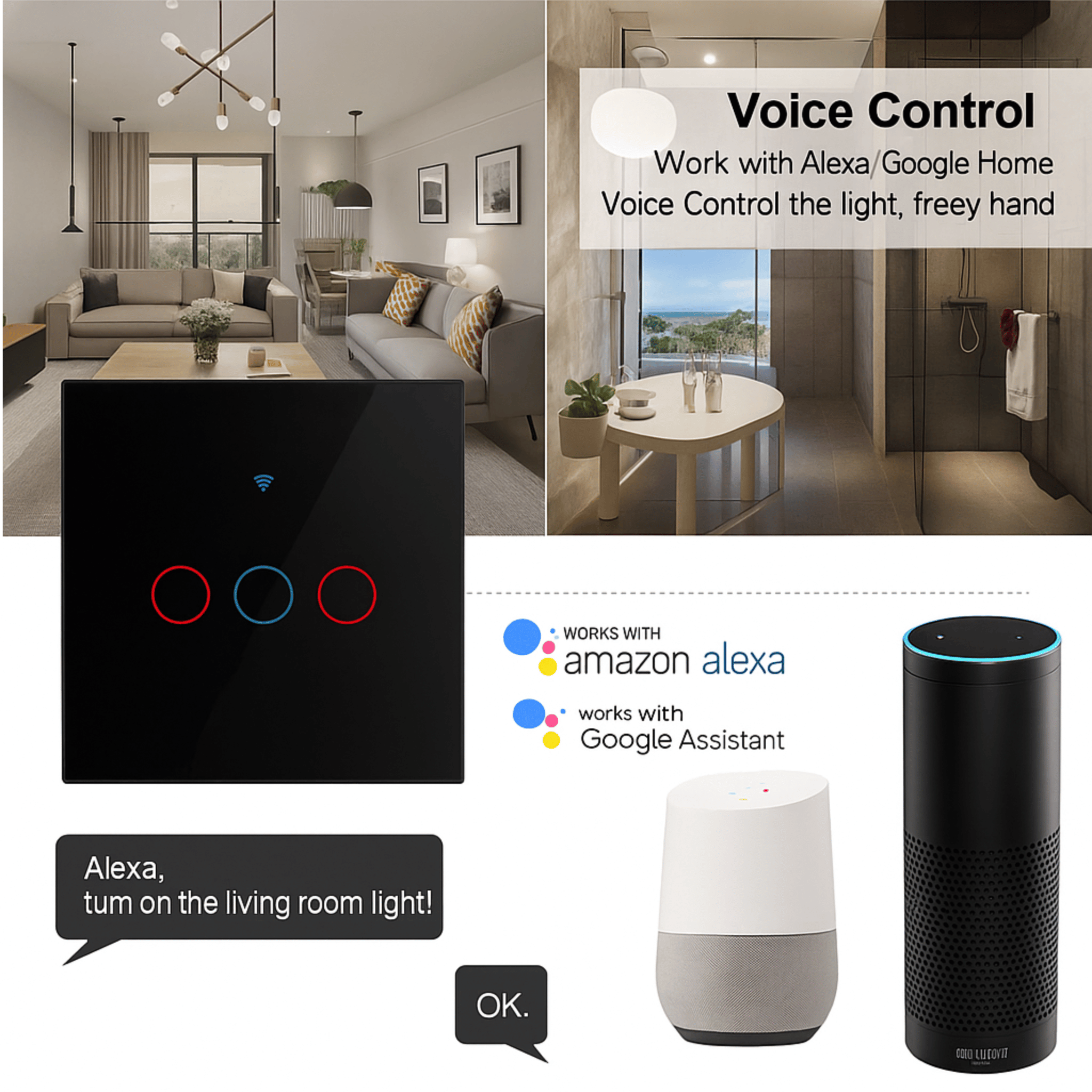 Tuya Smart WiFi Light Switch – No Neutral Needed, RF Remote & App Control | Alexa Compatible - Shantechs